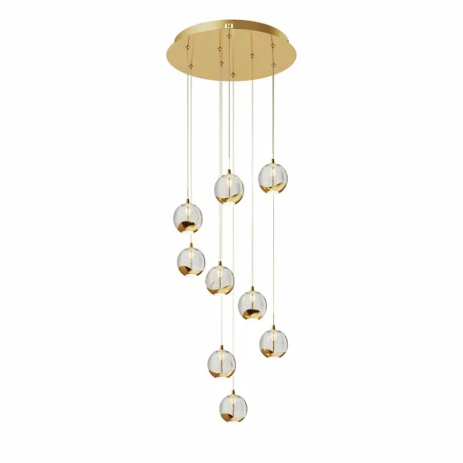 Lucande Suspension LED Hayley, Ø 40 cm, 9 lampes, or, verre| Suspensions Led|Suspensions