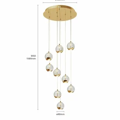 Lucande Suspension LED Hayley, Ø 40 cm, 9 lampes, or, verre| Suspensions Led|Suspensions