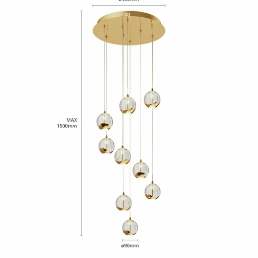 Lucande Suspension LED Hayley, Ø 40 cm, 9 lampes, or, verre| Suspensions Led|Suspensions