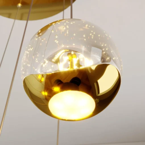 Lucande Suspension LED Hayley, Ø 40 cm, 9 lampes, or, verre| Suspensions Led|Suspensions