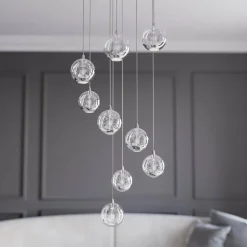 Lucande Suspension LED Hayley, Ø 40 cm, 9 lampes, chrome, verre| Suspensions Led|Suspensions