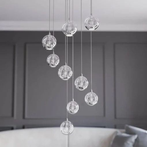Lucande Suspension LED Hayley, Ø 40 cm, 9 lampes, chrome, verre| Suspensions Led|Suspensions