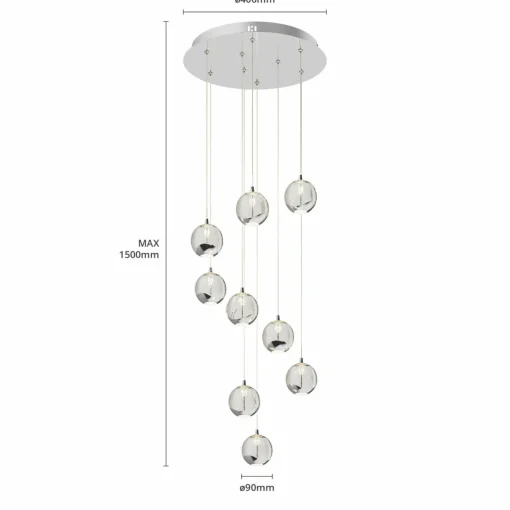 Lucande Suspension LED Hayley, Ø 40 cm, 9 lampes, chrome, verre| Suspensions Led|Suspensions
