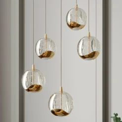 Lucande Suspension LED Hayley, Ø 30 cm, 5 lampes, or, verre| Suspensions Led|Suspensions