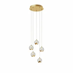 Lucande Suspension LED Hayley, Ø 30 cm, 5 lampes, or, verre| Suspensions Led|Suspensions