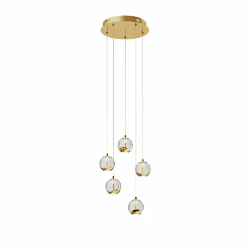 Lucande Suspension LED Hayley, Ø 30 cm, 5 lampes, or, verre| Suspensions Led|Suspensions