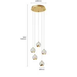Lucande Suspension LED Hayley, Ø 30 cm, 5 lampes, or, verre| Suspensions Led|Suspensions