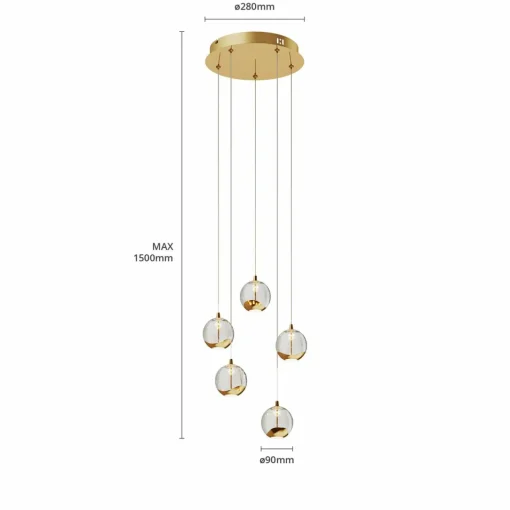 Lucande Suspension LED Hayley, Ø 30 cm, 5 lampes, or, verre| Suspensions Led|Suspensions