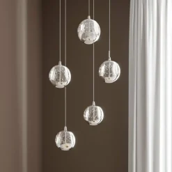 Lucande Suspension LED Hayley, Ø 30 cm, 5 lampes, chrome, verre| Suspensions Led|Suspensions