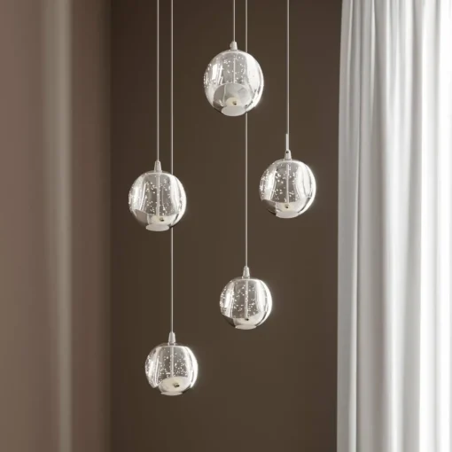 Lucande Suspension LED Hayley, Ø 30 cm, 5 lampes, chrome, verre| Suspensions Led|Suspensions