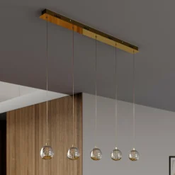 Lucande Suspension LED Hayley, 96 cm, 5 lampes, or, verre| Suspensions Led|Suspensions