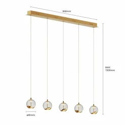 Lucande Suspension LED Hayley, 96 cm, 5 lampes, or, verre| Suspensions Led|Suspensions