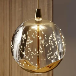 Lucande Suspension LED Hayley, 96 cm, 5 lampes, or, verre| Suspensions Led|Suspensions