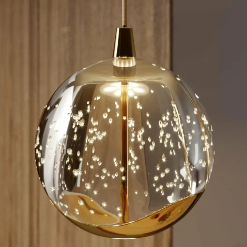 Lucande Suspension LED Hayley, 96 cm, 5 lampes, or, verre| Suspensions Led|Suspensions
