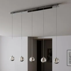 Lucande Suspension LED Hayley, 96 cm, à 5 lampes, chrome, verre| Suspensions Led|Suspensions