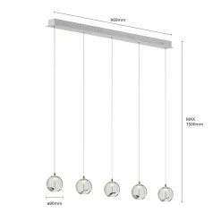 Lucande Suspension LED Hayley, 96 cm, à 5 lampes, chrome, verre| Suspensions Led|Suspensions