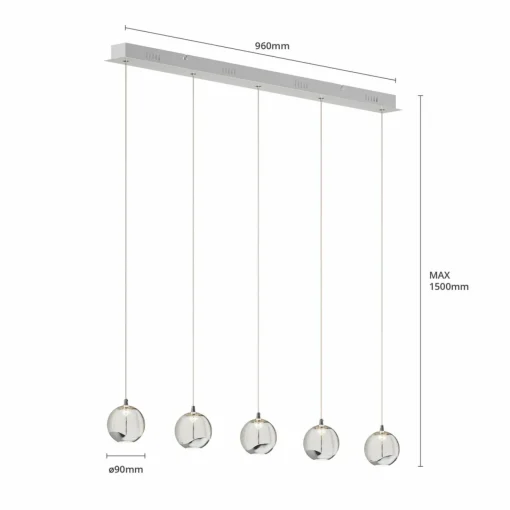 Lucande Suspension LED Hayley, 96 cm, à 5 lampes, chrome, verre| Suspensions Led|Suspensions