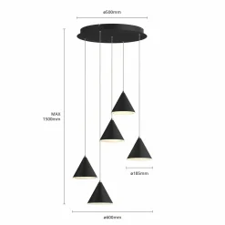Lucande suspension LED Livan, noire, 5 lampes| Suspensions Led|Suspensions