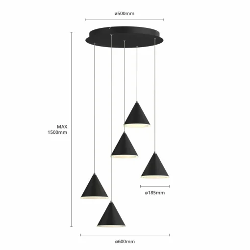 Lucande suspension LED Livan, noire, 5 lampes| Suspensions Led|Suspensions