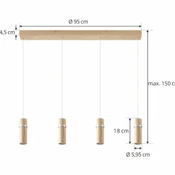 Lucande Suspension LED Nojus, 4 lampes, bois, up/down, 95 cm| Suspensions Led|Suspensions