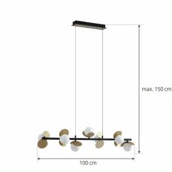 Lucande Suspension LED Pallo, 7 lampes, noir/or, verre| Suspensions Led|Suspensions