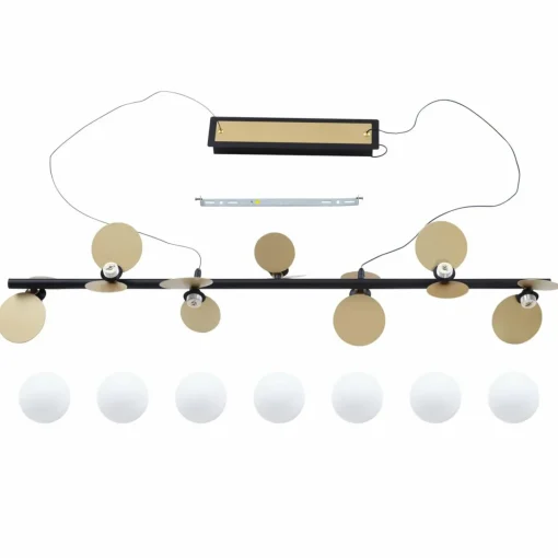 Lucande Suspension LED Pallo, 7 lampes, noir/or, verre| Suspensions Led|Suspensions