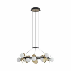 Lucande Suspension LED Pallo, 12 lampes, noir/or, verre| Suspensions Led|Suspensions