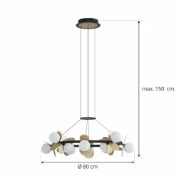 Lucande Suspension LED Pallo, 12 lampes, noir/or, verre| Suspensions Led|Suspensions