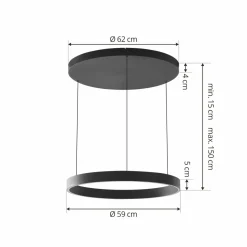 Lucande suspension LED Philine, Ø 60 cm, noir, fer| Suspensions Led|Suspensions