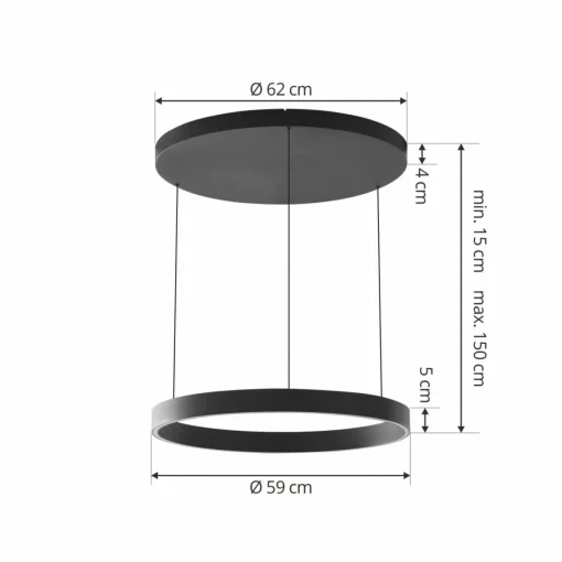 Lucande suspension LED Philine, Ø 60 cm, noir, fer| Suspensions Led|Suspensions