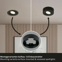 Briloner Luminaire encastrable LED Desi, noir, Ø9cm, marche/arrêt, 3000K| Spots Encastrés Led|Luminaires Led D'Intérieur