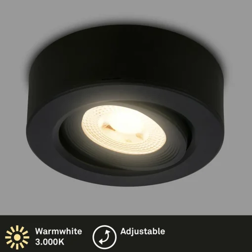 Briloner Luminaire encastrable LED Desi, noir, Ø9cm, marche/arrêt, 3000K| Spots Encastrés Led|Luminaires Led D'Intérieur