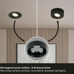 Briloner Luminaire encastrable LED Desi, noir, Ø9cm, intensité variable, 3000K| Spots Encastrés Led|Luminaires Led D'Intérieur