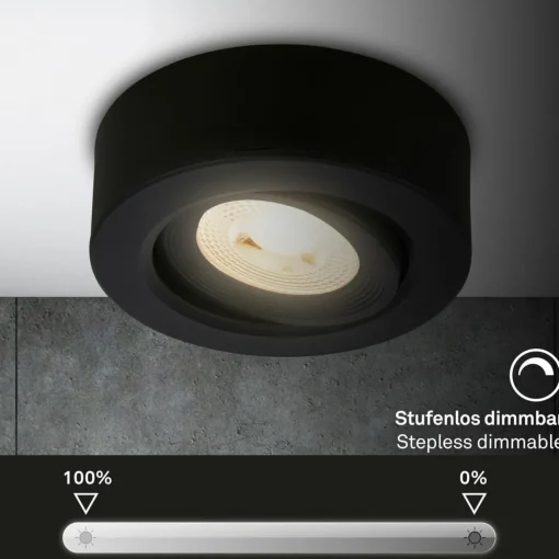 Briloner Luminaire encastrable LED Desi, noir, Ø9cm, intensité variable, 3000K| Spots Encastrés Led|Luminaires Led D'Intérieur