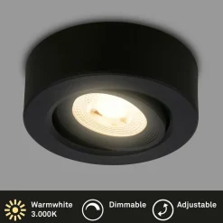 Briloner Luminaire encastrable LED Desi, noir, Ø9cm, intensité variable, 3000K| Spots Encastrés Led|Luminaires Led D'Intérieur