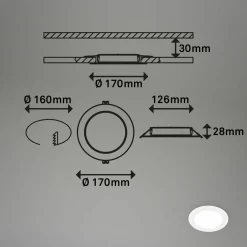 Briloner Luminaire encastrable LED Jeft, Ø 17 cm, blanc, 4000K, pas dimmable| Spots Encastrés Led|Luminaires Led D'Intérieur