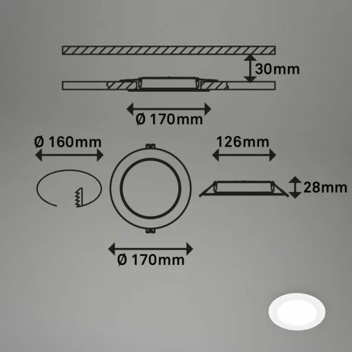 Briloner Luminaire encastrable LED Jeft, Ø 17 cm, blanc, 4000K, pas dimmable| Spots Encastrés Led|Luminaires Led D'Intérieur