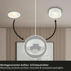 Briloner Luminaire encastrable LED Desi, blanc, Ø9cm, marche/arrêt, 3.000 K| Spots Encastrés Led|Luminaires Led D'Intérieur