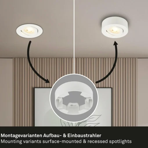 Briloner Luminaire encastrable LED Desi, blanc, Ø9cm, marche/arrêt, 3.000 K| Spots Encastrés Led|Luminaires Led D'Intérieur