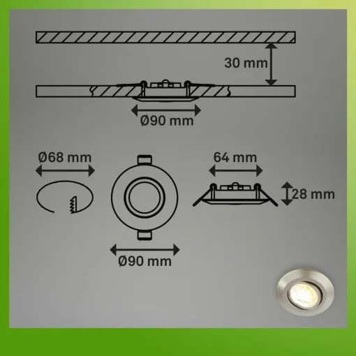 Briloner Luminaire encastrable LED Klira, nickel, Ø 9 cm, orientable, set de 3| Spots Encastrés Led|Luminaires Led D'Intérieur