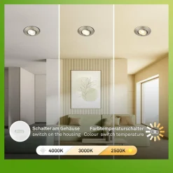 Briloner Luminaire encastrable LED Klira, nickel, Ø 9 cm, orientable, set de 3| Spots Encastrés Led|Luminaires Led D'Intérieur