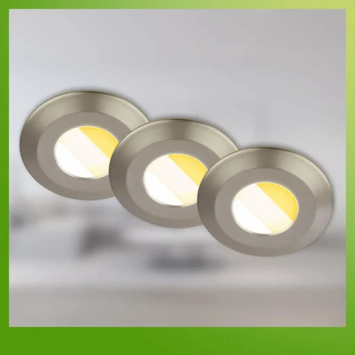 Briloner Luminaire encastrable LED Klira, nickel mat, Ø 9 cm, IP44, 3 pièces| Spots Encastrés Led|Luminaires Led D'Intérieur