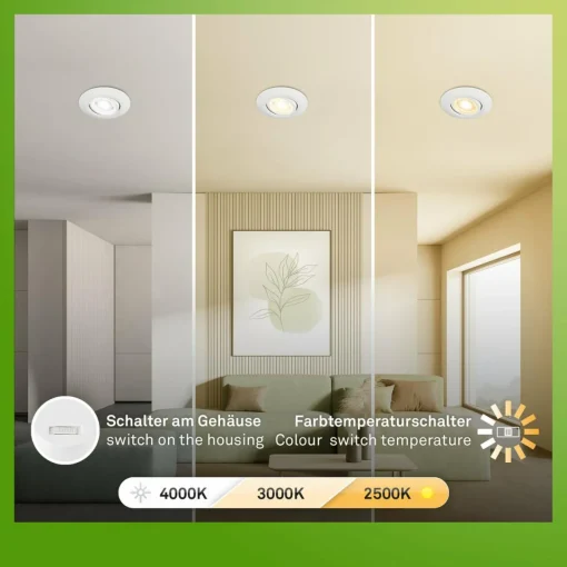 Briloner Luminaire encastrable LED Klira, blanc, orientable, intensité variable, 3| Spots Encastrés Led|Luminaires Led D'Intérieur