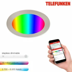 Telefunken Luminaire encastrable LED Virgo, RGBW, nickel, Ø 17 cm| Spots Encastrés Led|Luminaires Led D'Intérieur