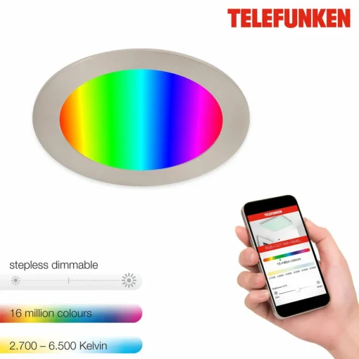 Telefunken Luminaire encastrable LED Virgo, RGBW, nickel, Ø 17 cm| Spots Encastrés Led|Luminaires Led D'Intérieur