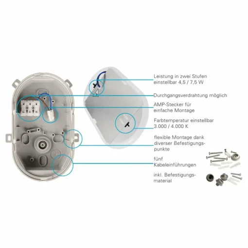 Deko-Light Luminaire pour pièces humides LED Sotano, gris, interrupteur DIP| Appliques Murales Led|Appliques Murales