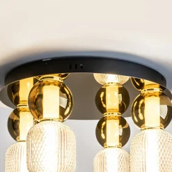 Maytoni Plafonnier LED Drop, doré, Ø 43 cm, 4 lampes, verre| Plafonniers Led|Plafonniers