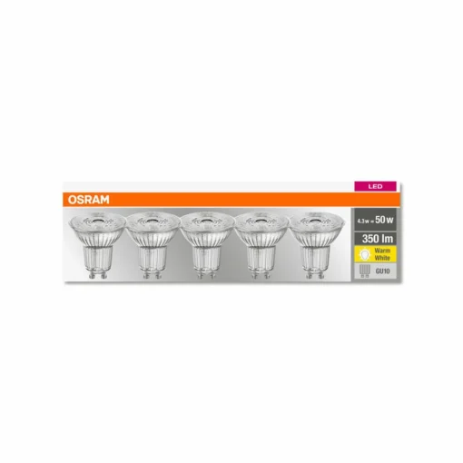 OSRAM 5 réflecteurs LED GU10 4,3W 36° 2 700K 350lm| Ampoules Led Gu10|Ampoules Led