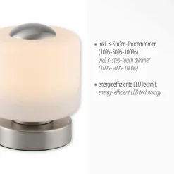 Paul Neuhaus lampe de table LED Bota, couleur acier, verre, intensité variable| Lampes À Poser Led|Lampes À Poser Et Lampes De Table