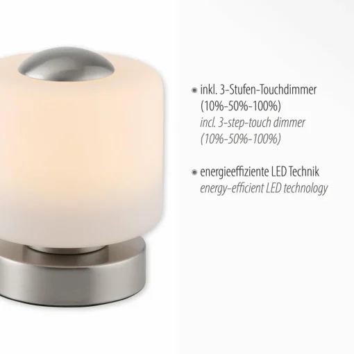 Paul Neuhaus lampe de table LED Bota, couleur acier, verre, intensité variable| Lampes À Poser Led|Lampes À Poser Et Lampes De Table